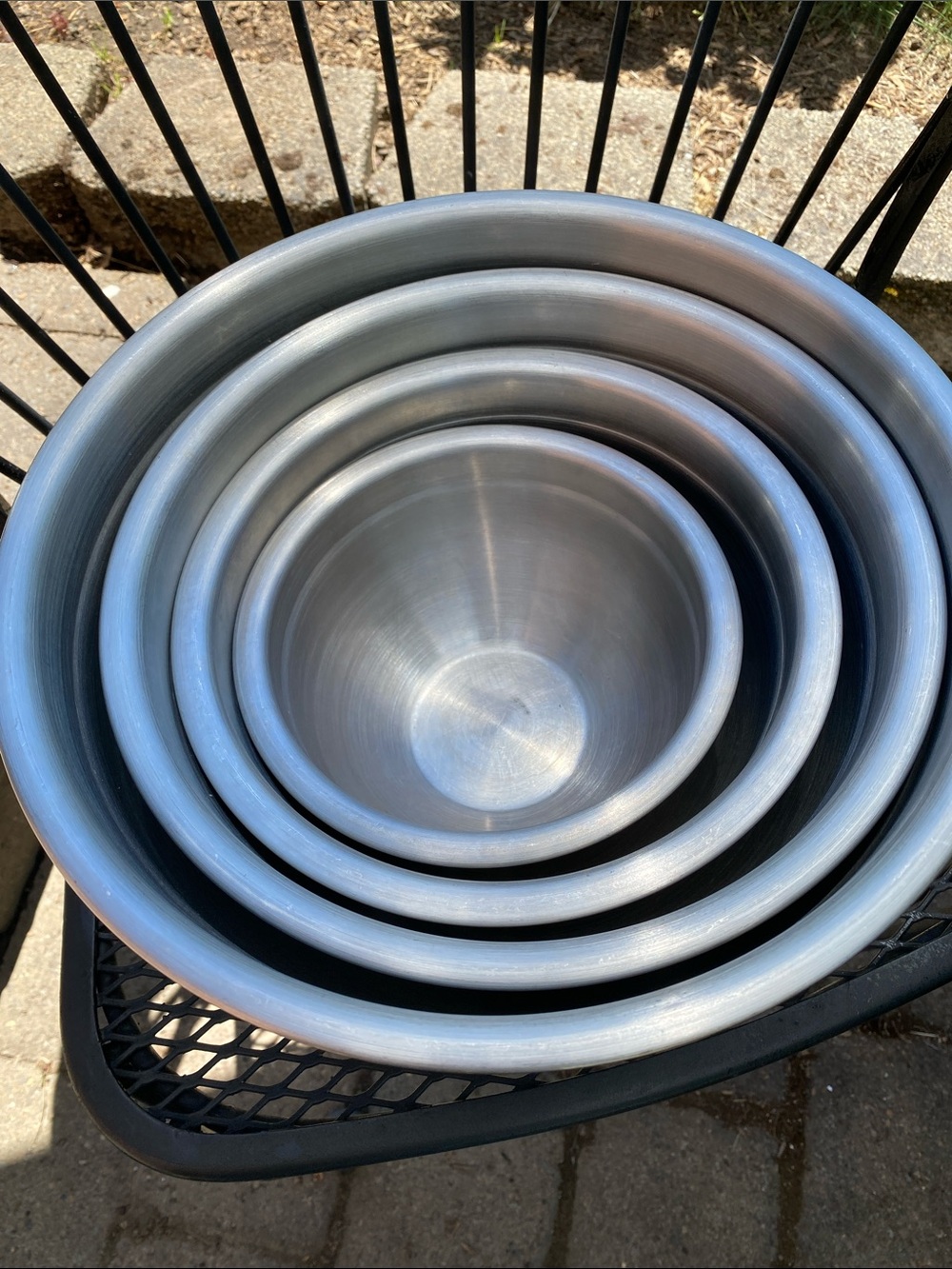 Set of  4 Nested stainless Heavy Mixing Bowls Korea Used Good